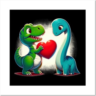 Valentines Day Tee For Kids Boys Girls Dinosaurs Heart Posters and Art